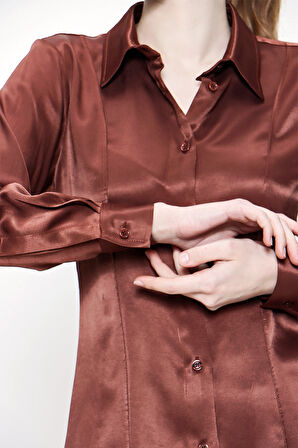 Kahve Dar kesim gömlek 10760 | L