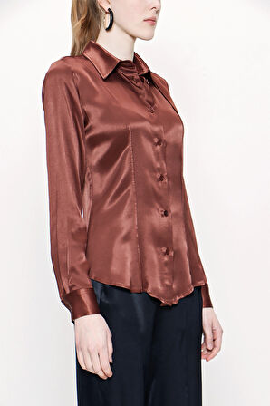 Kahve Dar kesim gömlek 10760 | M