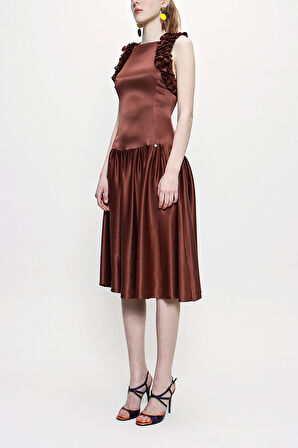 Kahve Kolsuz dar kesim elbise 93901 | M