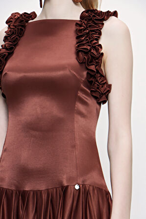 Kahve Kolsuz dar kesim elbise 93901 | M