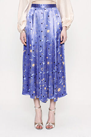 Mavi Desenli Valonlu pilili etek 81180 | L