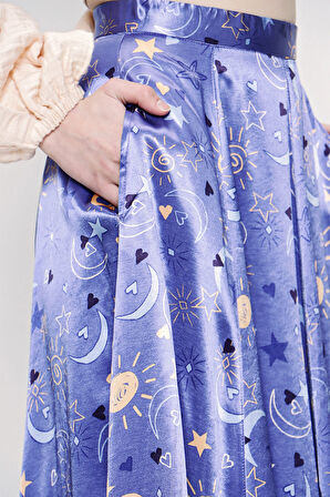 Mavi Desenli Valonlu pilili etek 81180 | L