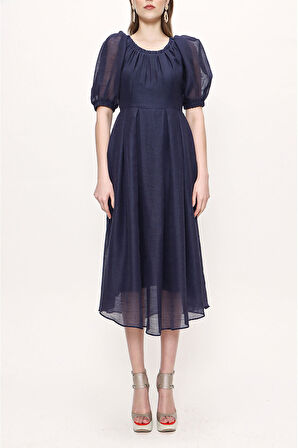 Mavi Balon kol kemerli Elbise 93096 | L