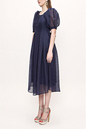 Mavi Balon kol kemerli Elbise 93096 | L