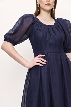 Mavi Balon kol kemerli Elbise 93096 | L