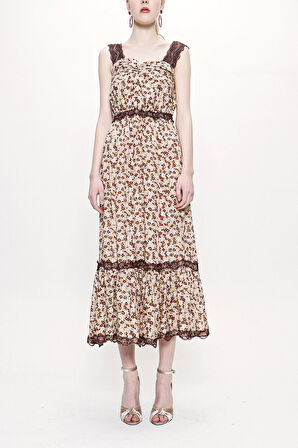 Bej Askılı dantelli elbise 93799 | L