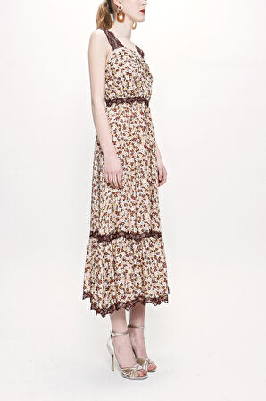 Bej Askılı dantelli elbise 93799 | L