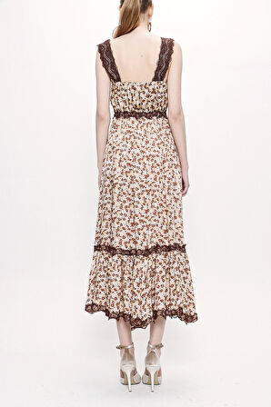 Bej Askılı dantelli elbise 93799 | L