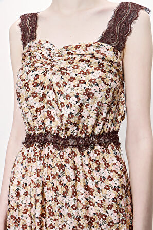 Bej Askılı dantelli elbise 93799 | L