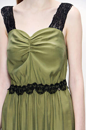 Haki Askılı dantelli elbise 93799 | L