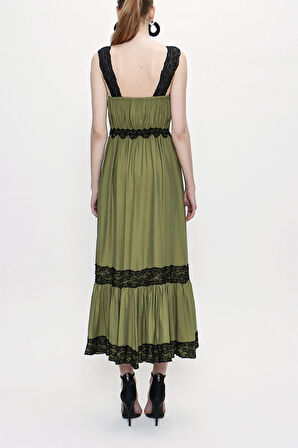 Haki Askılı dantelli elbise 93799 | L