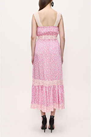 Pembe Askılı dantelli elbise 93799 | M
