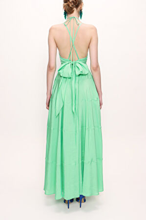 Su Yeşili Askılı V yaka elbise 93563 | S