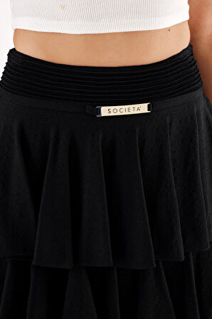 Siyah Katlı mini etek 28829 | S