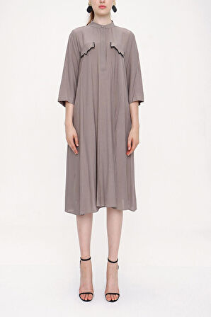 Gri Cep detaylı elbise 93947 | S