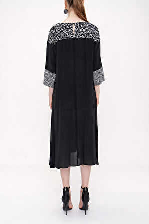 Siyah Desenli kumaş kombinli elbise 93950 | M