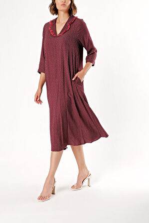 Bordo Bol kesim elbise 93952 | S