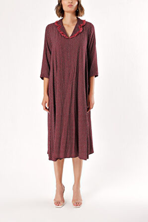 Bordo Bol kesim elbise 93952 | S