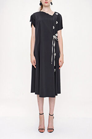 Siyah Bağcıklı elbise 93946 | M