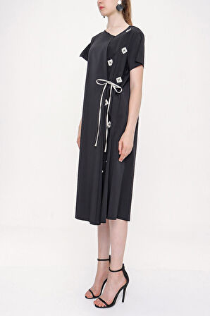 Siyah Bağcıklı elbise 93946 | M