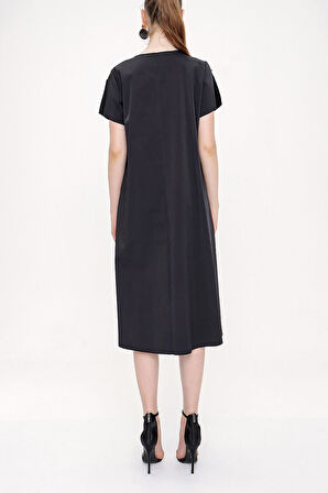 Siyah Bağcıklı elbise 93946 | M