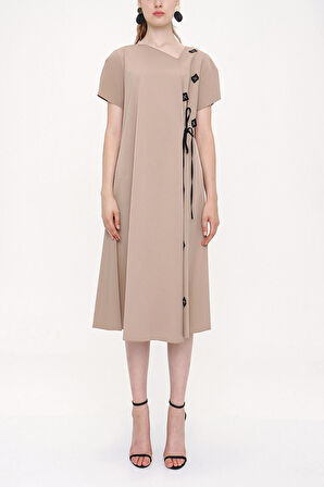 Bej Bağcıklı elbise 93946 | S