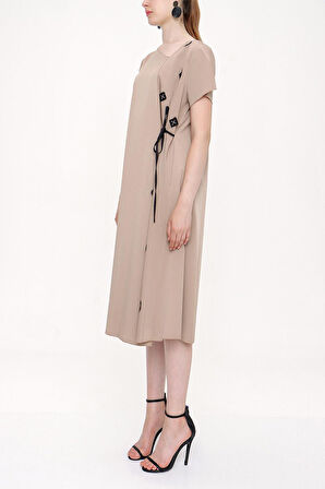 Bej Bağcıklı elbise 93946 | S