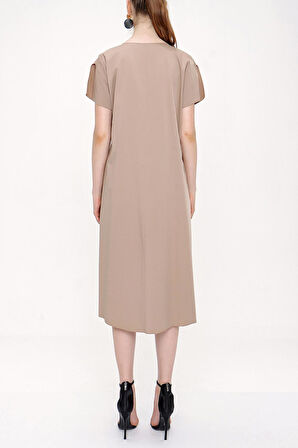 Bej Bağcıklı elbise 93946 | S