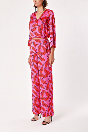 Desenli Beli lastikli bol kesim pantolon 41609 | L