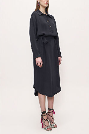 Siyah Kemerli dökümlü elbise 93776 | S