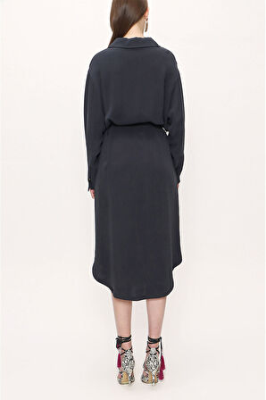 Siyah Kemerli dökümlü elbise 93776 | S