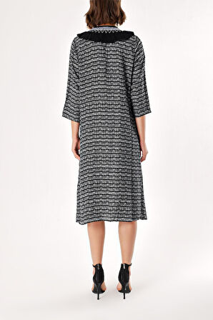 Desenli Yakası nakışlı elbise 93948 | M