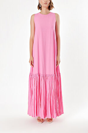 Pembe Eteği büzgülü kolsuz elbise 93745 | S