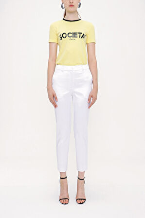 Beyaz Beli lastikli boru paça pantolon 41373 | M