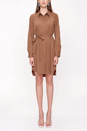 Hardal Kemerli gömlek elbise 94006 | L