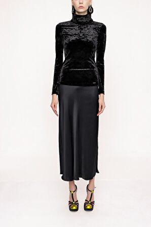 Siyah Beli lastikli uzun etek 81208 | S