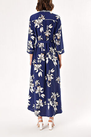 Çiçek Baskı Biyeli gömlek elbise 94039 | S