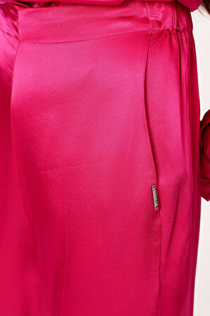 Fuşya Beli lastikli bol kesim pantolon 41621 | S