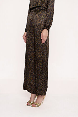Leopar Beli lastikli bol kesim pantolon 41621 | L