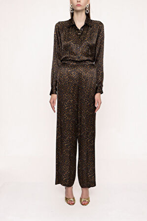 Leopar Beli lastikli bol kesim pantolon 41621 | M