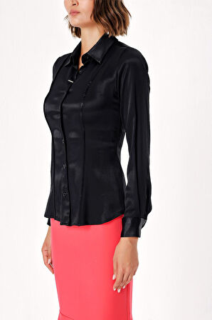 Siyah Dar kesim gömlek 10766 | M