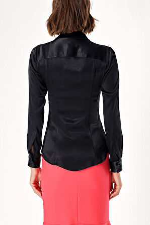 Siyah Dar kesim gömlek 10766 | M