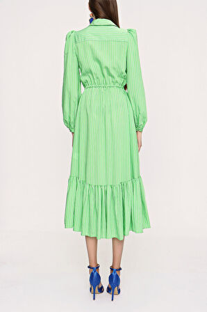 Yeşil Büzgülü gömlek elbise 94041 | L