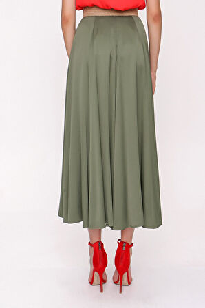Haki Beli lastikli midi etek 81209 | L