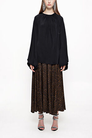 Siyah Kolları büzgülü bluz 19833 | S