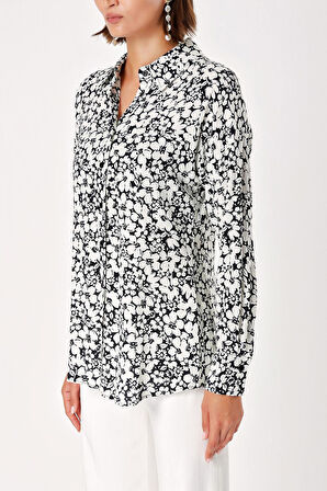 Siyah Beyaz Bol kesim gömlek 10814 | S