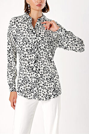 Siyah Beyaz Bol kesim gömlek 10814 | S