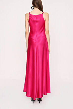 Fuşya Dantel detaylı viskon elbise 94030 | L