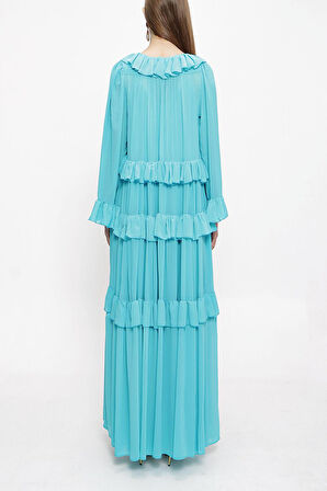 Turkuaz Büzgülü bol kesim elbise 94037 | L