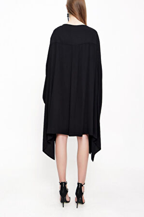 Siyah Asimetrik kesim bol elbise 94051 | M